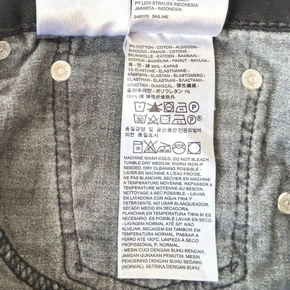 Levi's 511 Slim Fit Black Denim Jeans Zip Fly #04511-4406 Mens W32 x L30